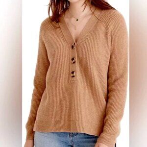 Madewell Lyle Knit Henley Pullover Sweater Merino Wool Blend Brown Minimalist